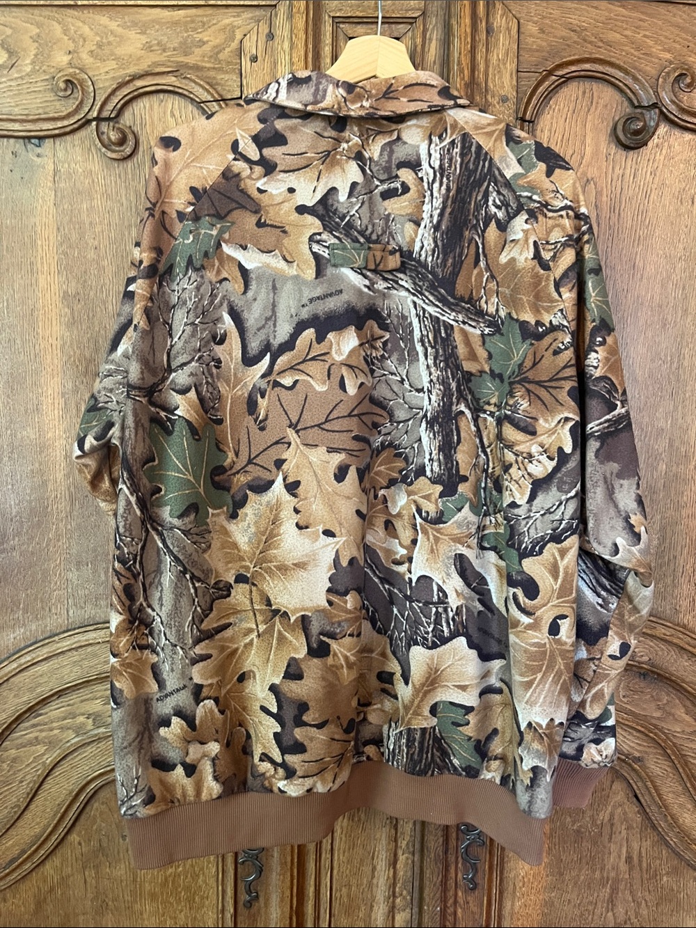 LL Bean Men Camouflage Fleece Half Zip Pullover Jacket Camo Wood Oak Leaf - Picture 6 of 9
